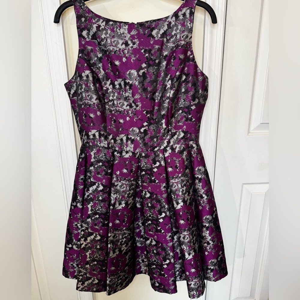 BB Dakota Purple, Black and Silver Abstract Dress